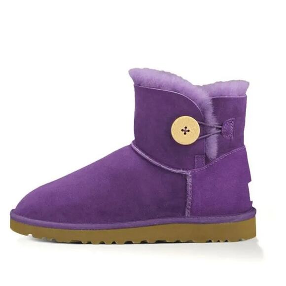 UGG Mini Bailey Button II Suede Ankle Winter Boots Purple Women's Size US 8 - Picture 1 of 7